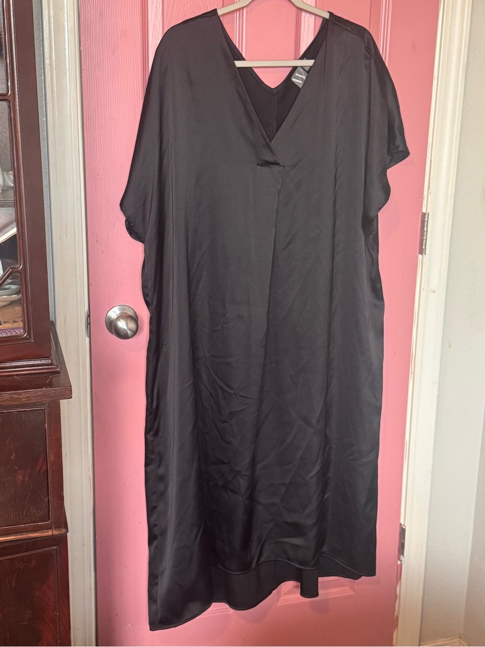 Black Satin V-Neck Maxi Dress